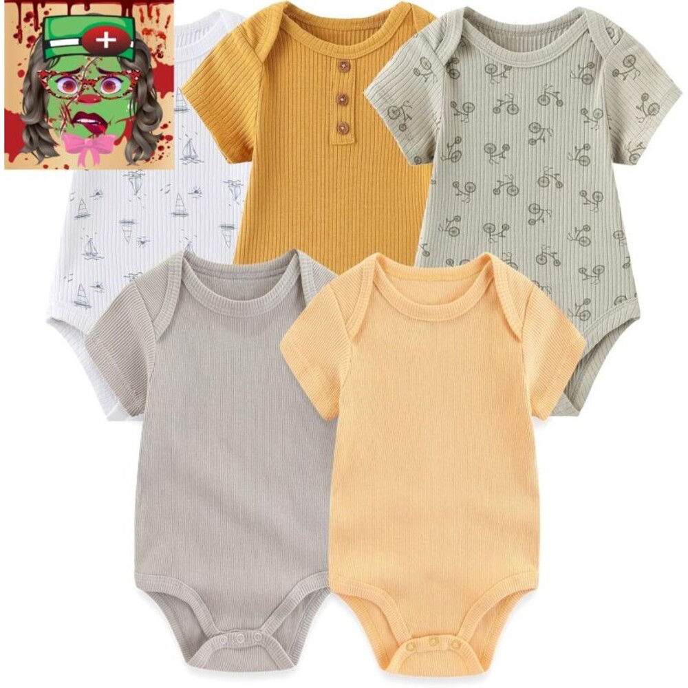 MAMIMAKA Newborn Baby Short Sleeve Bodysuit Cotton One-Piece Baby Clothes 5-Pack